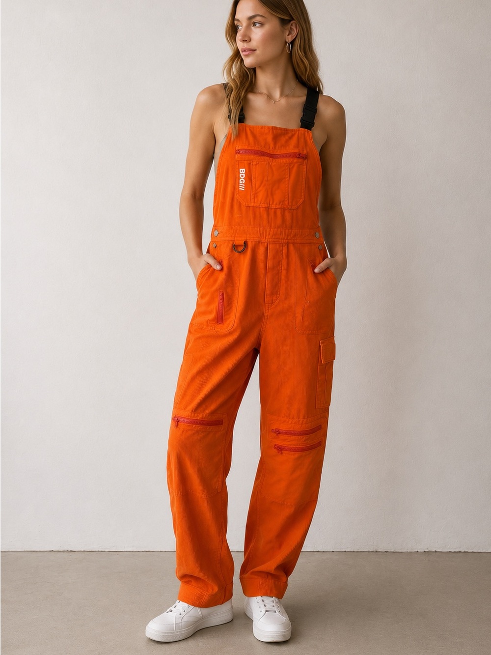 BDG Urban Outfitters Orange Corduroy Utility Overalls Size Small